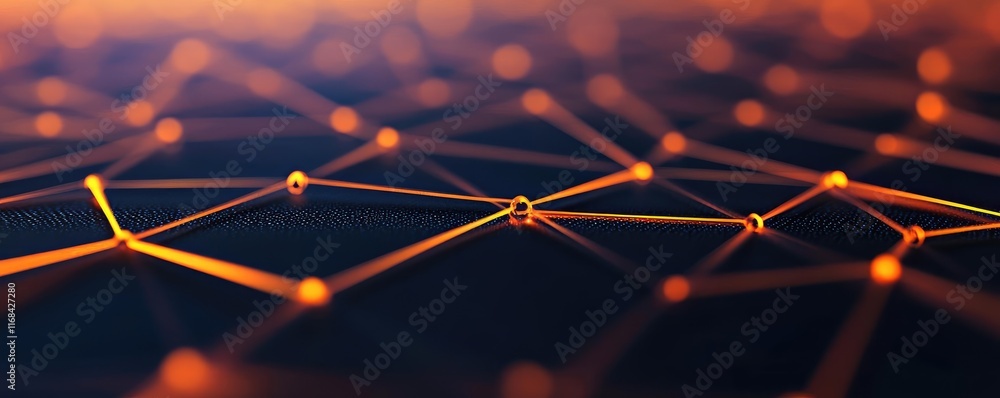 Poster Burst abstract background concept. Abstract digital network with glowing orange lines and nodes creating a complex structure.