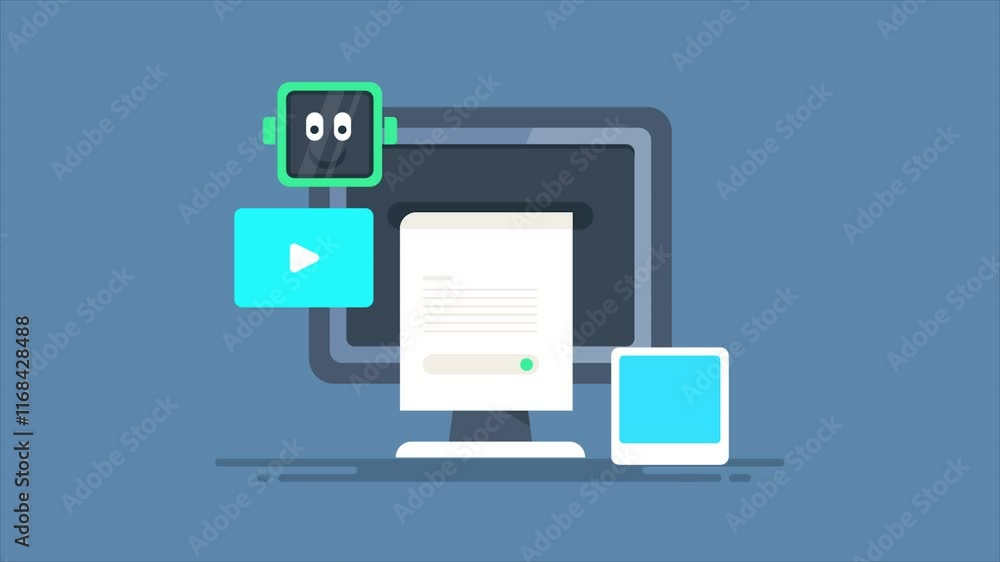 Poster digital content creation with ai chatbot assistant, marketing automation business technology concept