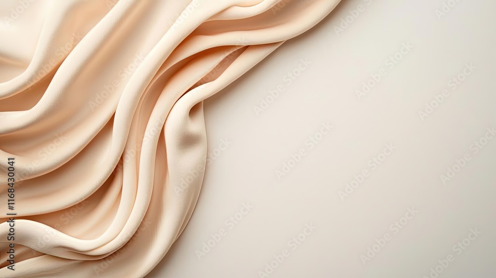 Poster velvet abstract background concept. elegant draped fabric texture in soft peach tones on a light bac