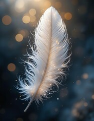 White feather with golden bokeh perfect for dreamy backgrounds