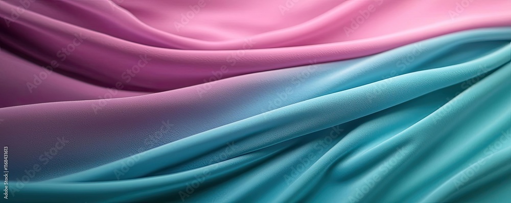 Poster velvet abstract background concept. a vibrant gradient of soft fabric waves in pink and blue tones.