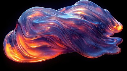 Colorful abstract waves of fluid material illuminated by vibrant hues at night