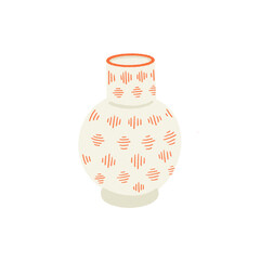 Slender Ceramic Vase with Orange Crosshatch Pattern