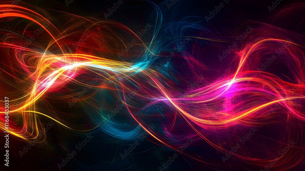 Poster abstract colorful light waves flowing dynamically