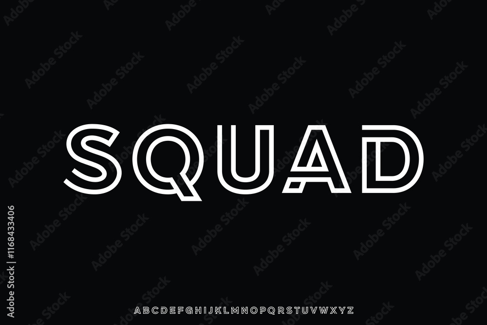 Poster modern abstract unique outline alphabet display font vector illustration