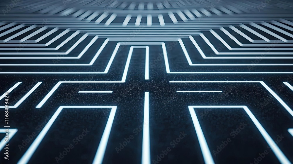 Poster Chalkboard abstract background idea. Futuristic neon circuit design on a dark surface for tech backgrounds.