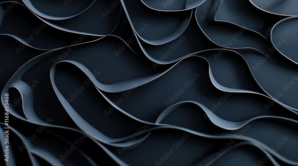 Aufkleber Chalkboard abstract background idea. A close-up of smooth, flowing black curves creating a visually stunning abstract pattern.