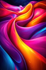 Obraz premium Rainbow-colored waves forming flowing abstract patterns with vivid hues and fluid curves.