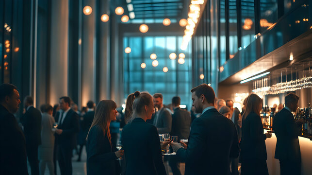 Business Professionals Networking at an Evening Reception