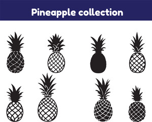 Pineapple icons set. Pineapple silhouette vector art icons set. pineapple fruit icon designs Symbol Isolated, Vector Illustration.
