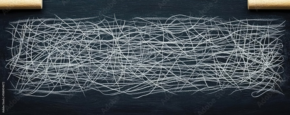 Poster Chalkboard abstract background idea. Abstract chalkboard texture with random white lines and chaotic pattern.