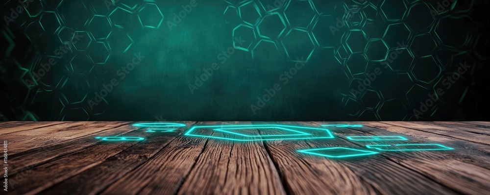 Poster chalkboard abstract background idea. abstract chemistry background with digital hexagons and wooden 