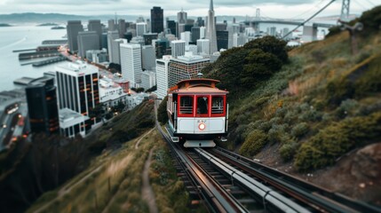 Naklejka premium Cable Car Day. A close-up of a glowing light bulb surrounded by dynamic sparks, symbolizing innovation and creativity.