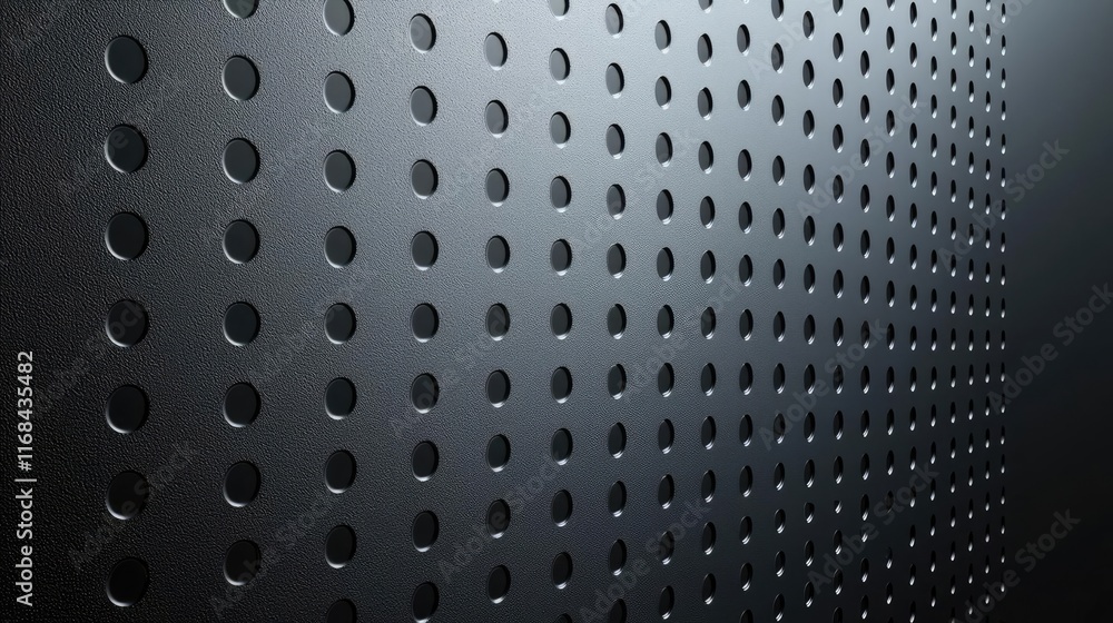 Poster Chalkboard abstract background idea. Textured metal surface with circular perforations for modern design applications.