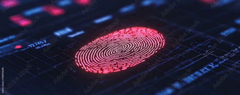 Poster health info data privacy concept. digital fingerprint on a futuristic interface, showcasing biometri