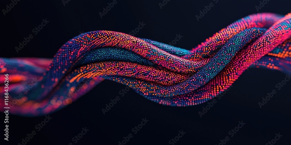 Poster health info data privacy concept. colorful abstract strands intertwined against a dark background, s