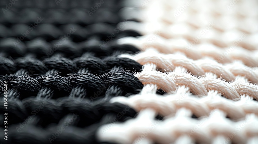 Aufkleber grid abstract background idea. close-up view of woven fabric showcasing a unique black and white pat