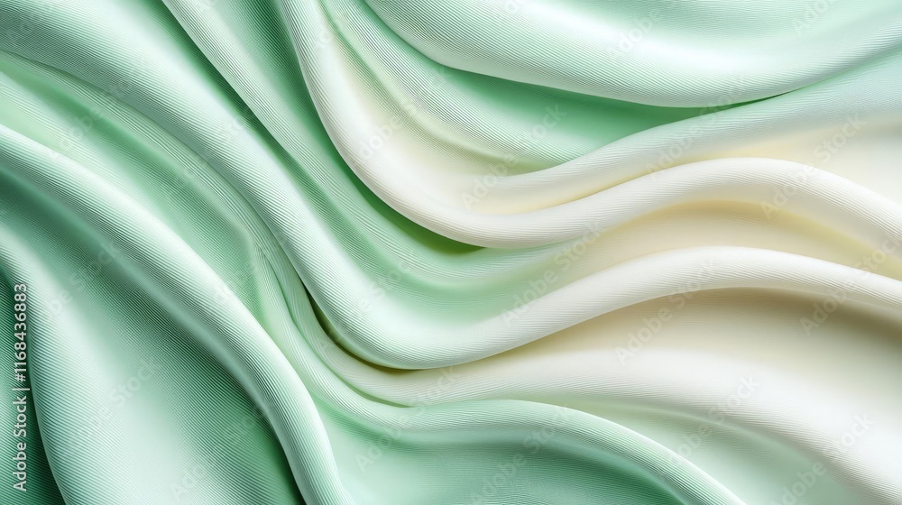 Poster velvet abstract background concept. a close-up of silky fabric showcasing soft waves in mint and cre