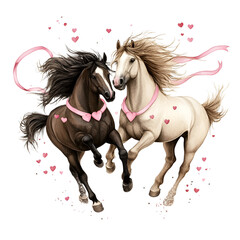 Naklejka premium Valentine Horses Clipart Vector Illustration