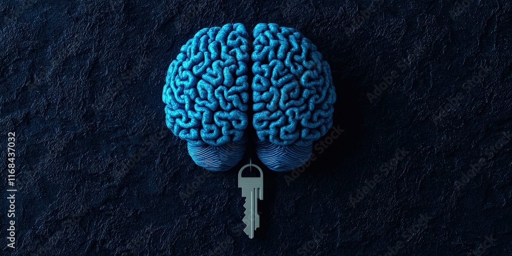 Aufkleber health info data privacy concept. brain illustration with a key symbolizing unlocking knowledge or p