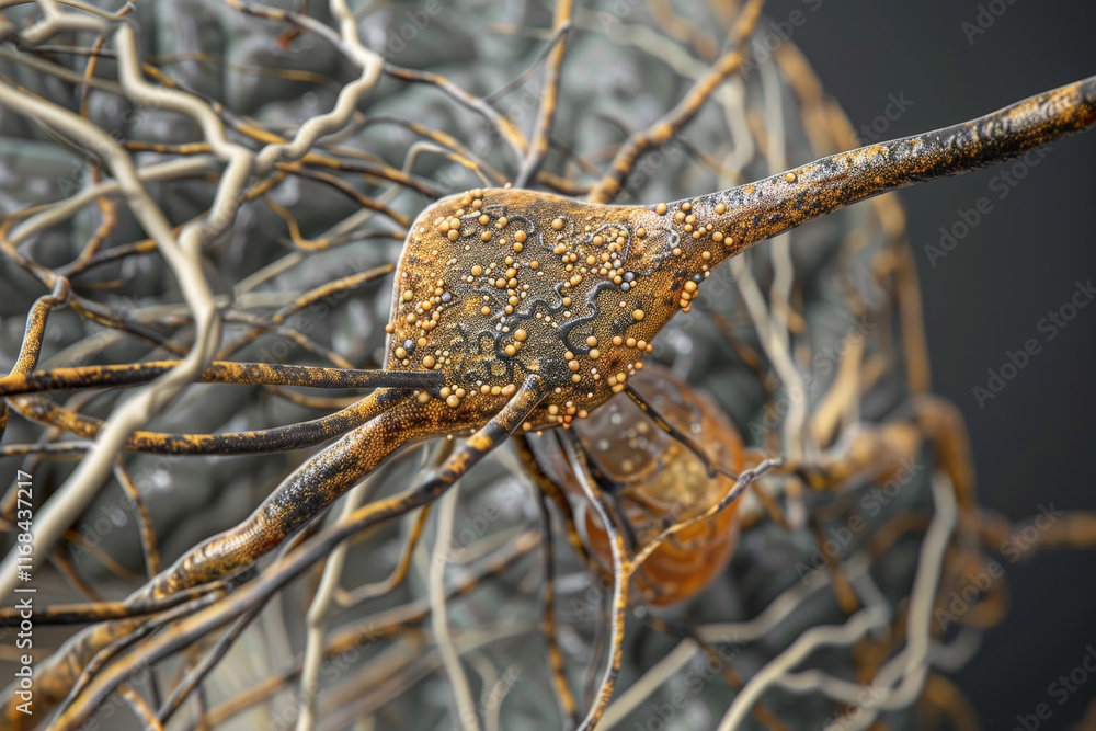 Poster a close up of a brain with a bunch of branches and a small blob of brown