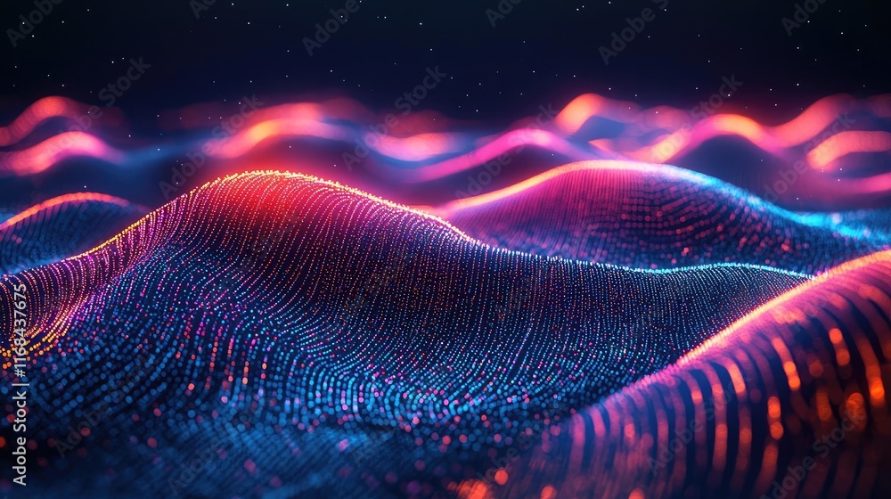 Leinwandbilder Chalkboard abstract background idea. Abstract digital landscape featuring vibrant waves and illuminated patterns in 3D.