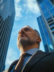 Professional Man Staring into Distant Cityscape