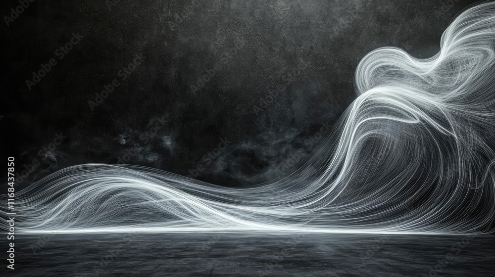 Poster Chalkboard abstract background idea. Abstract flowing lines create a dynamic and calming visual effect on a dark background.