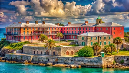 Fototapeta premium Bermuda Casemate Barracks Kings Wharf Historic Military Architecture Stock Photo