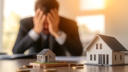Stressed businessman faces housing market issues.