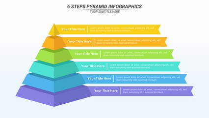 6 Steps Pyramid Infographic with Editable Text on a 16:9 Layout for Business Presentation, Poster, Banner and Booklet.