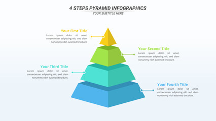 4 Steps Pyramid Infographic with Editable Text on a 16:9 Layout for Business Presentation, Poster, Banner and Booklet.