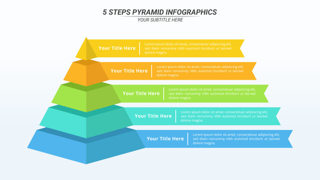 5 Steps Pyramid Infographic with Editable Text on a 16:9 Layout for Business Presentation, Poster, Banner and Booklet.