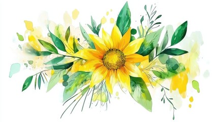 Naklejka premium Watercolor style of Yellow sunflower background,abstract sunflower floral seamless pattern for rustic wedding design, thanksgiving decoration, scrapbooking,Elements,hand drawn illustration.
