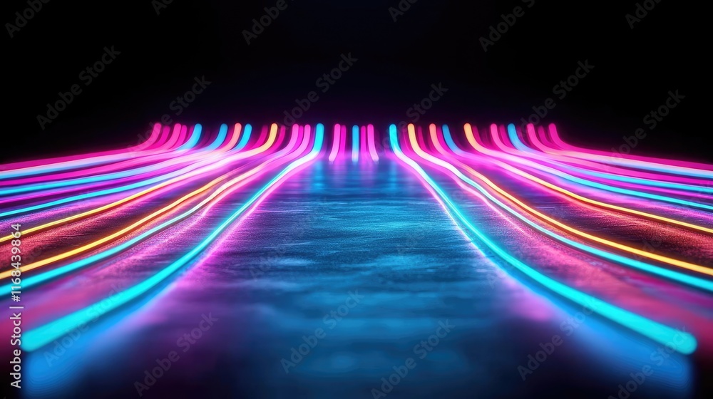 Poster Chalkboard abstract background idea. Vibrant neon lights create a mesmerizing abstract pattern on a dark background.