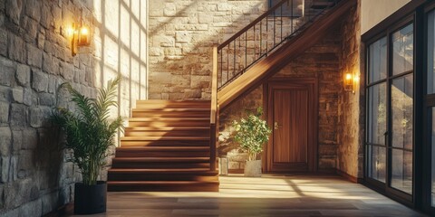 Fototapeta premium Modern Stairwell in a Rustic Setting