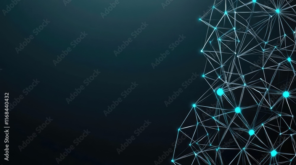 Poster Chalkboard abstract background idea. Abstract digital network with interconnected nodes and lines on dark background.
