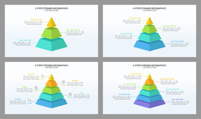 3 up to 6 Steps Pyramid Infographic with Editable Text on a 16:9 Layout for Business Presentation, Poster, Banner and Booklet.