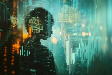 A silhouette of a child against a backdrop of digital data and technology visuals.