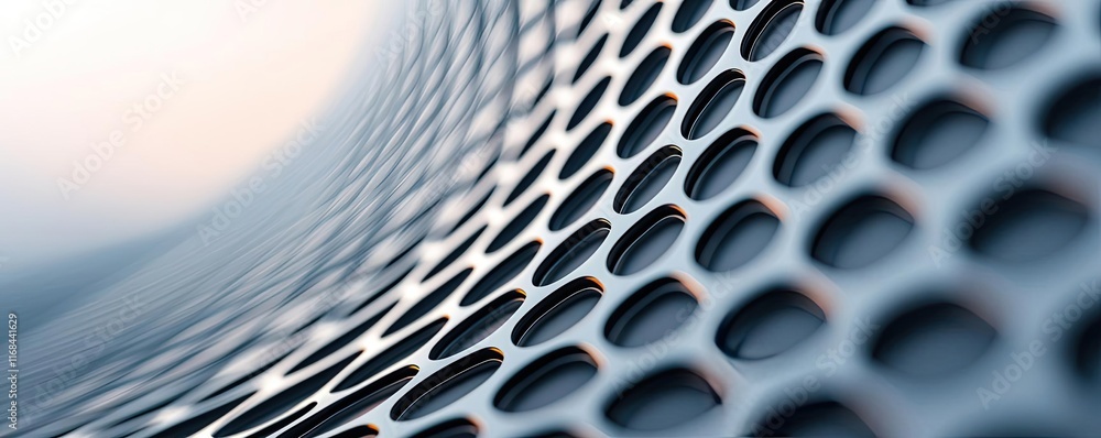 Poster Grid abstract background idea. Close-up of a modern metallic mesh with a distinct pattern and reflective surface.