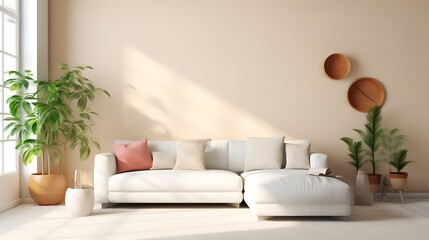 Modern Living Room Decor With White Sectional Sofa And Plants