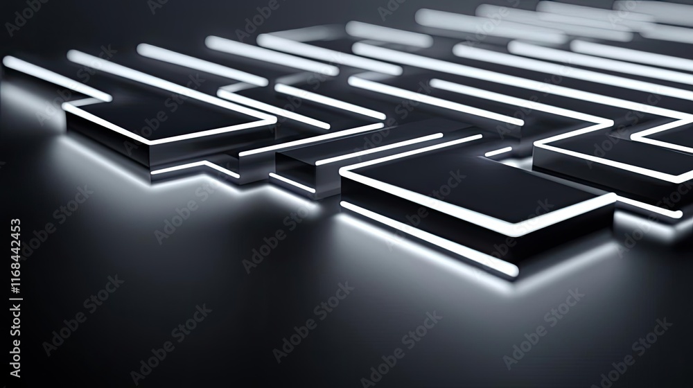 Poster Grid abstract background idea. Abstract futuristic design featuring illuminated lines and shapes on a dark surface.