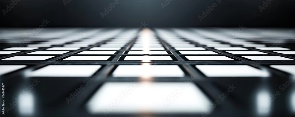 Poster Grid abstract background idea. Abstract grid perspective with illuminated squares, showcasing modern digital design.