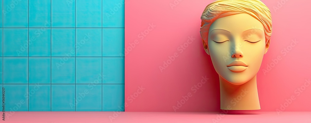 Poster grid abstract background idea. a modern artistic sculpture head against a vibrant colored background