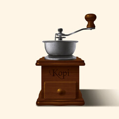 Nanyang Kopitiam Coffee Grinder Realistic Illustration