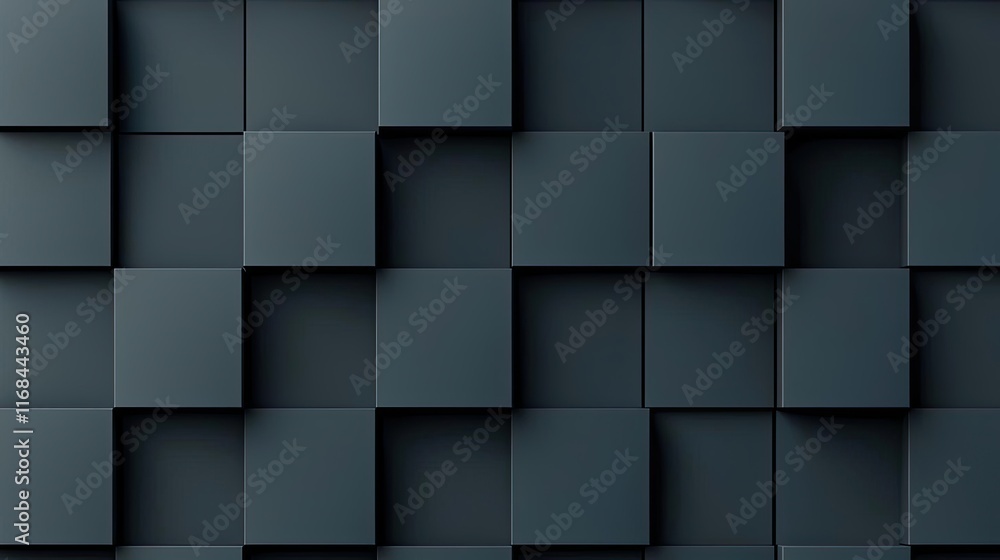 Poster Grid abstract background idea. Abstract dark geometric pattern with 3D cubes creating a modern textured wall effect.
