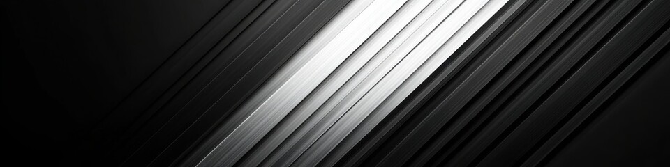 Fototapeta premium Metallic striped texture with diagonal black and silver tones creating a sleek and reflective design.