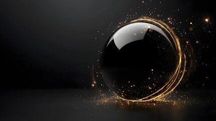 Black Sphere With Golden Light Trails And Glitter