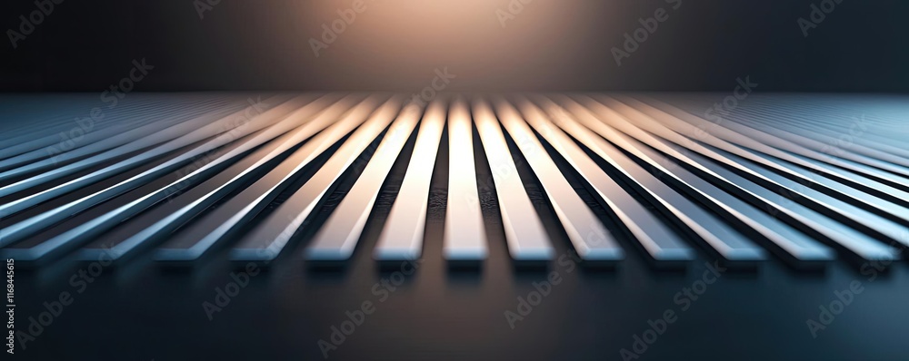 Poster Grid abstract background idea. Close-up view of metallic lines reflecting light in a modern design.