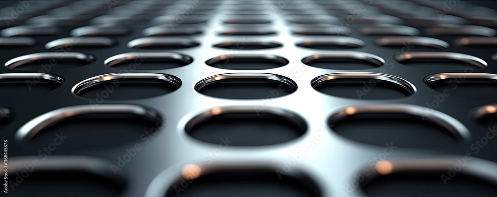 Aufkleber Grid abstract background idea. Close-up view of metallic surface with circular patterns and reflections.